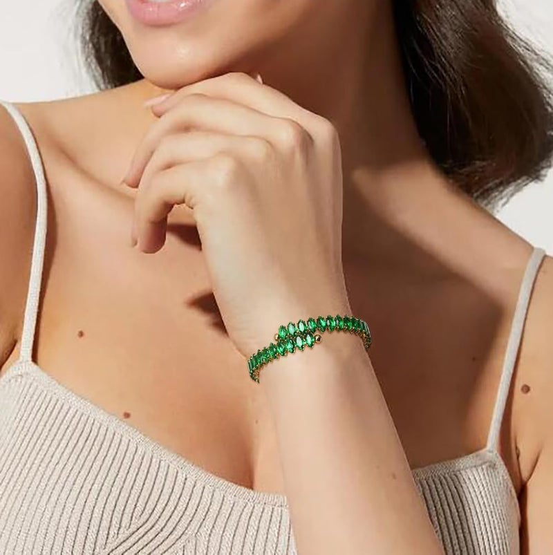 Wovanoo Rhinestone Cuff Bracelet Cubic Zirconia Tennis Bracelets Open Adjustable Elastic Bangle for Women - Image 2